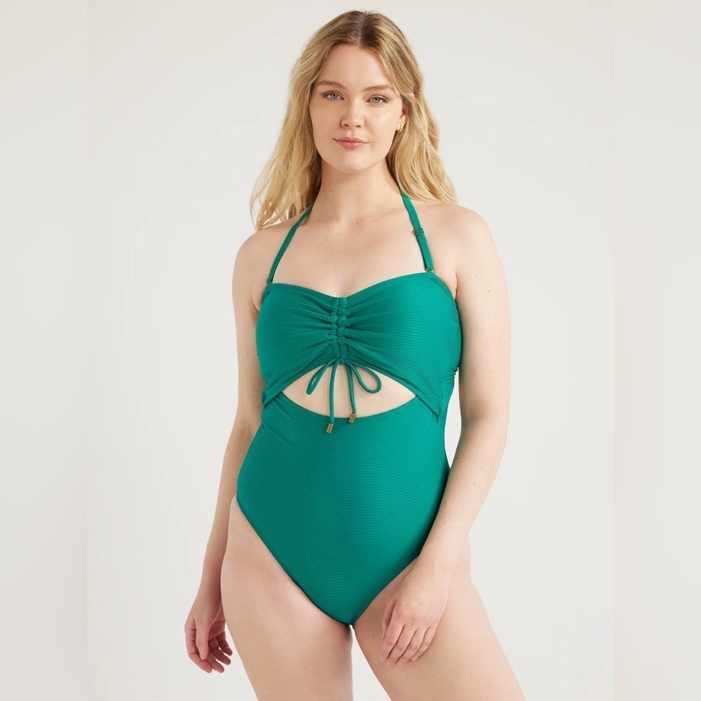 *NWT* Time and Tru Cutout Ribbed One Piece Swimsuit in Green Ocean, Sz S (4-6)